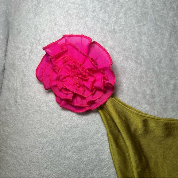 NWOT SAME Rose 90s Swimsuit Bottom Green/Fuchsia Size Medium - Picture 5 of 10